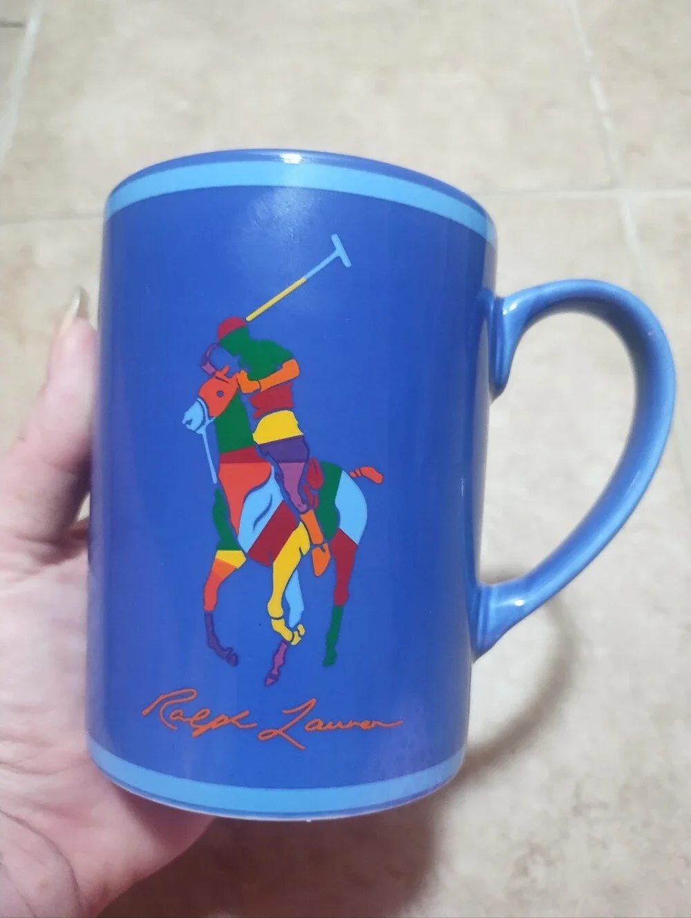 Ralph Lauren Polo Mug Big Pony Blue Colorful Southwestern Preppy